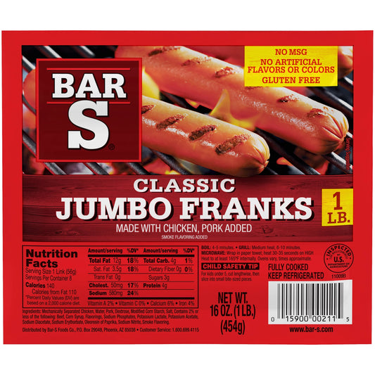 BAR S Jumbo Franks 16 OZ